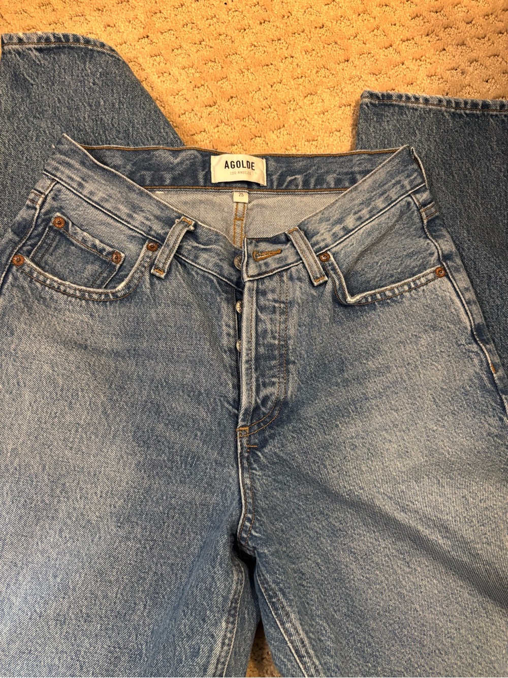 Agolde V Waist Baggy Light Blue Straight Jeans